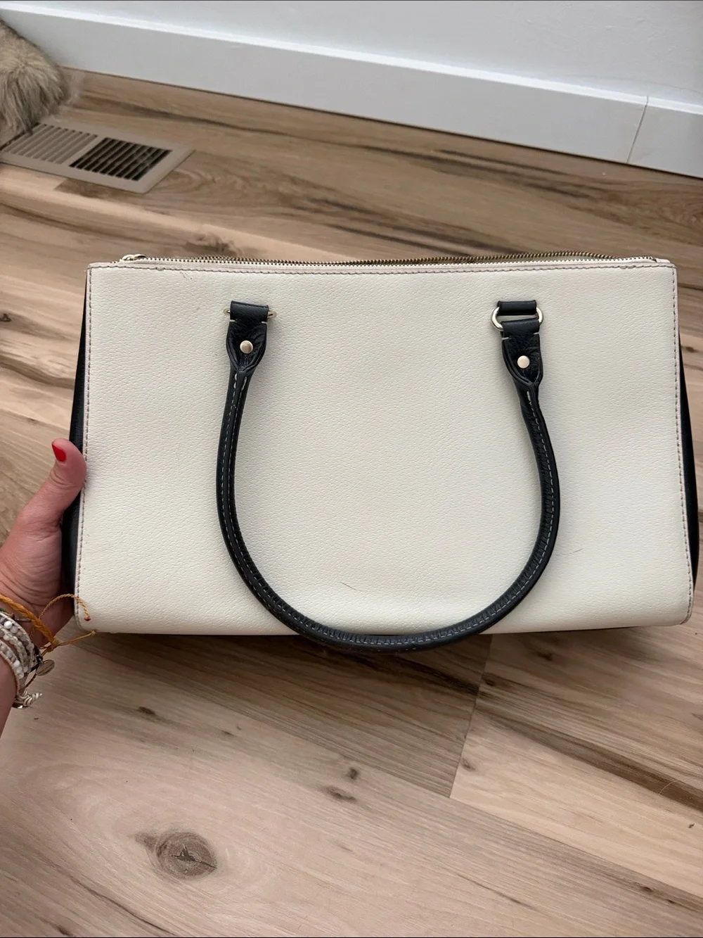 kate spade Cream Satchel with Black Handles